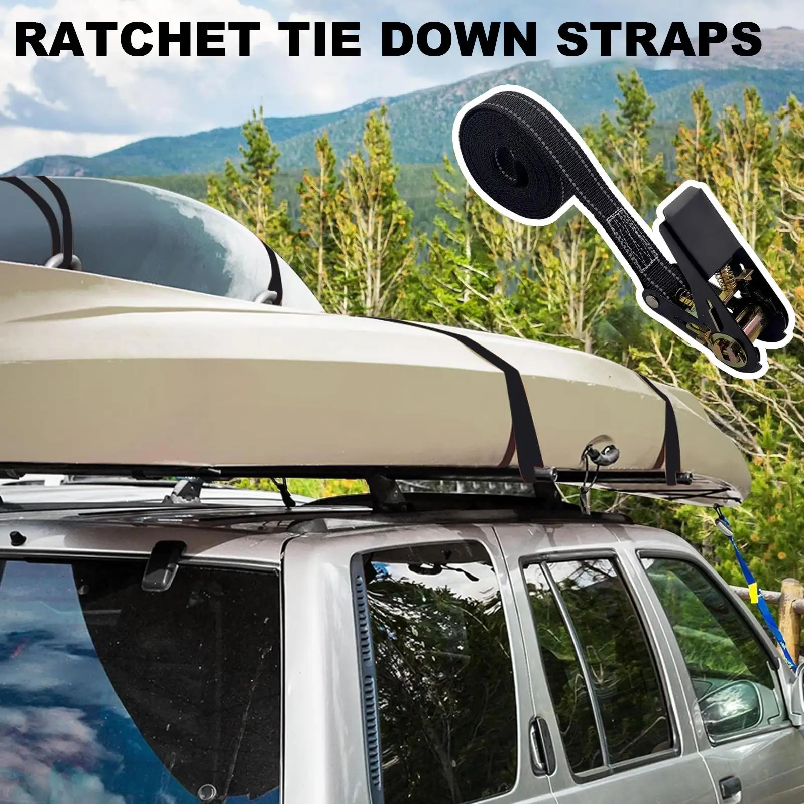 Heavy Duty Ratchet Straps Tie Down Adjustable Car Tie Down Reinforced Adjustable Axle Straps 1760lb Max Break Strength