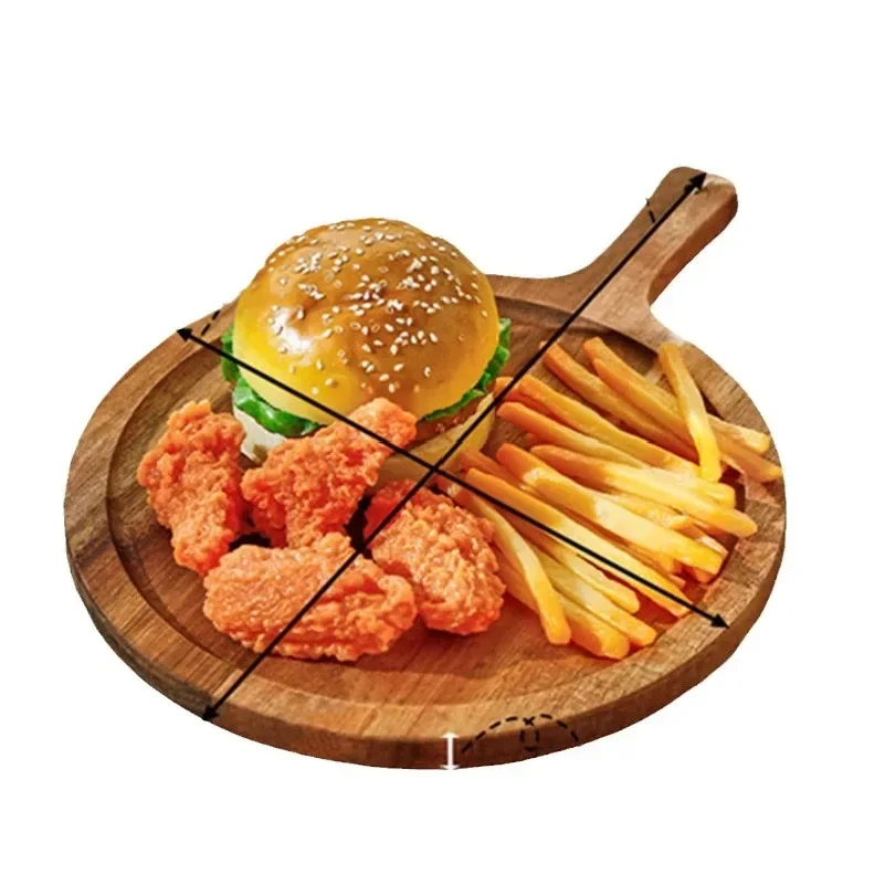 Solid Wood Pizza Tray Round Steak Western Food Tray with Handle Wooden Fruit Bread Chopping Board Cutting Board Wooden Tray