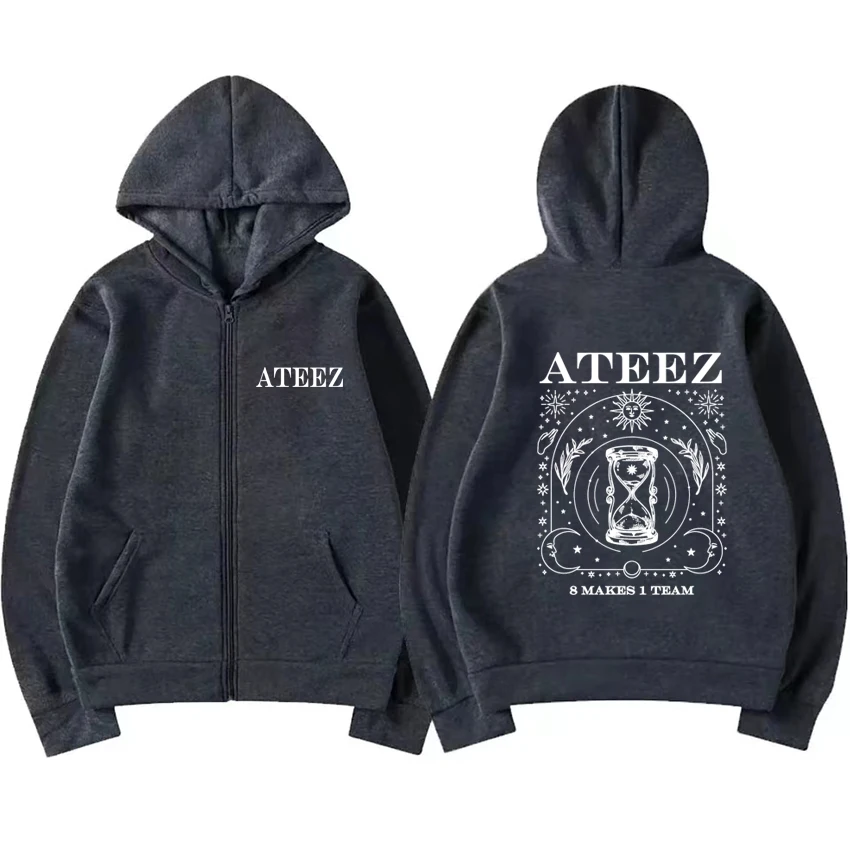 Kpop Ateez group 8 Makes 1 Team Music Tour Zipper Hoodie coat 2024 Unisex vintage Sweatshirt Men Women Fleece Jacket pullovers