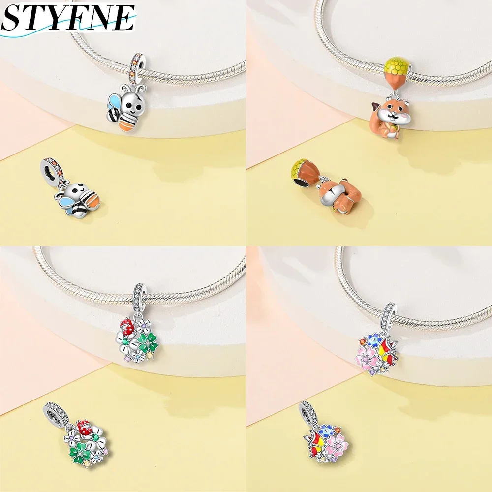 Sterling 925 Silver Creative Animal Series Bee Squirrel Cheese Mouse Original Charm Fit Diy Bracelet Women's Jewelry Making Gift