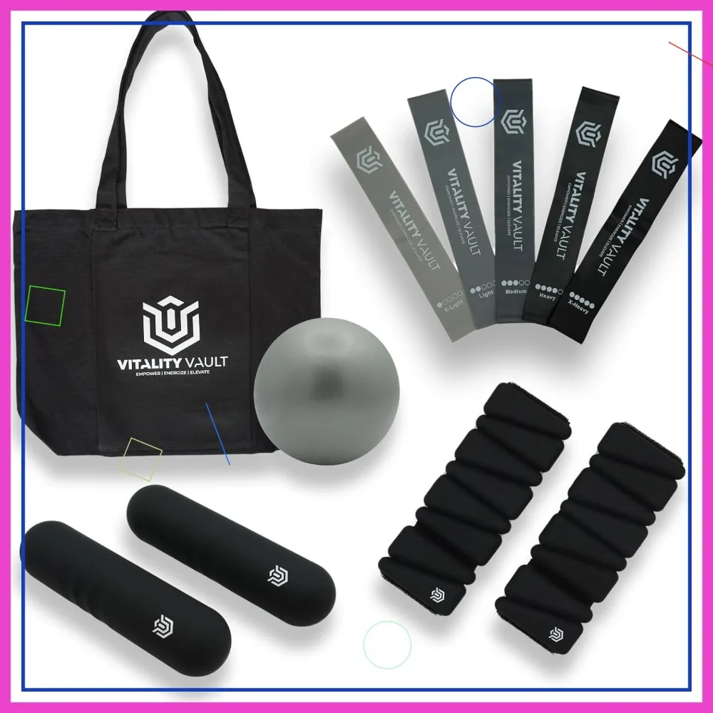 

Pilates Pro Power Pack: 2.2lb Weights, Resistance Bands, Ball & Bag for Home or Gym