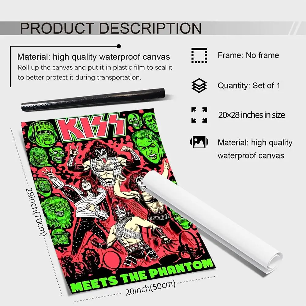 روك K_Kiss الفرقة اللوحة الخط قماش الكتان ملصق جدار يطبع لغرفة المعيشة غرفة نوم مكتب ديكور المنزل #5
