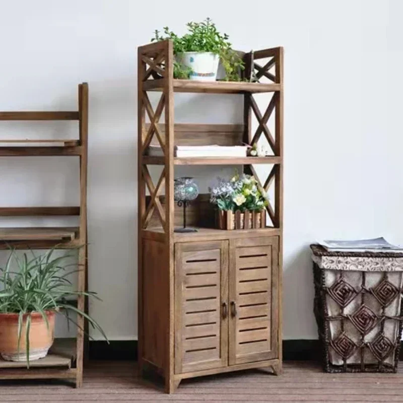 Multi-layer Balcony Rack Floor-to-ceiling Room Bookshelves Wooden Plant Rustic Shelf American Vintage Solid Wood Flower Stand