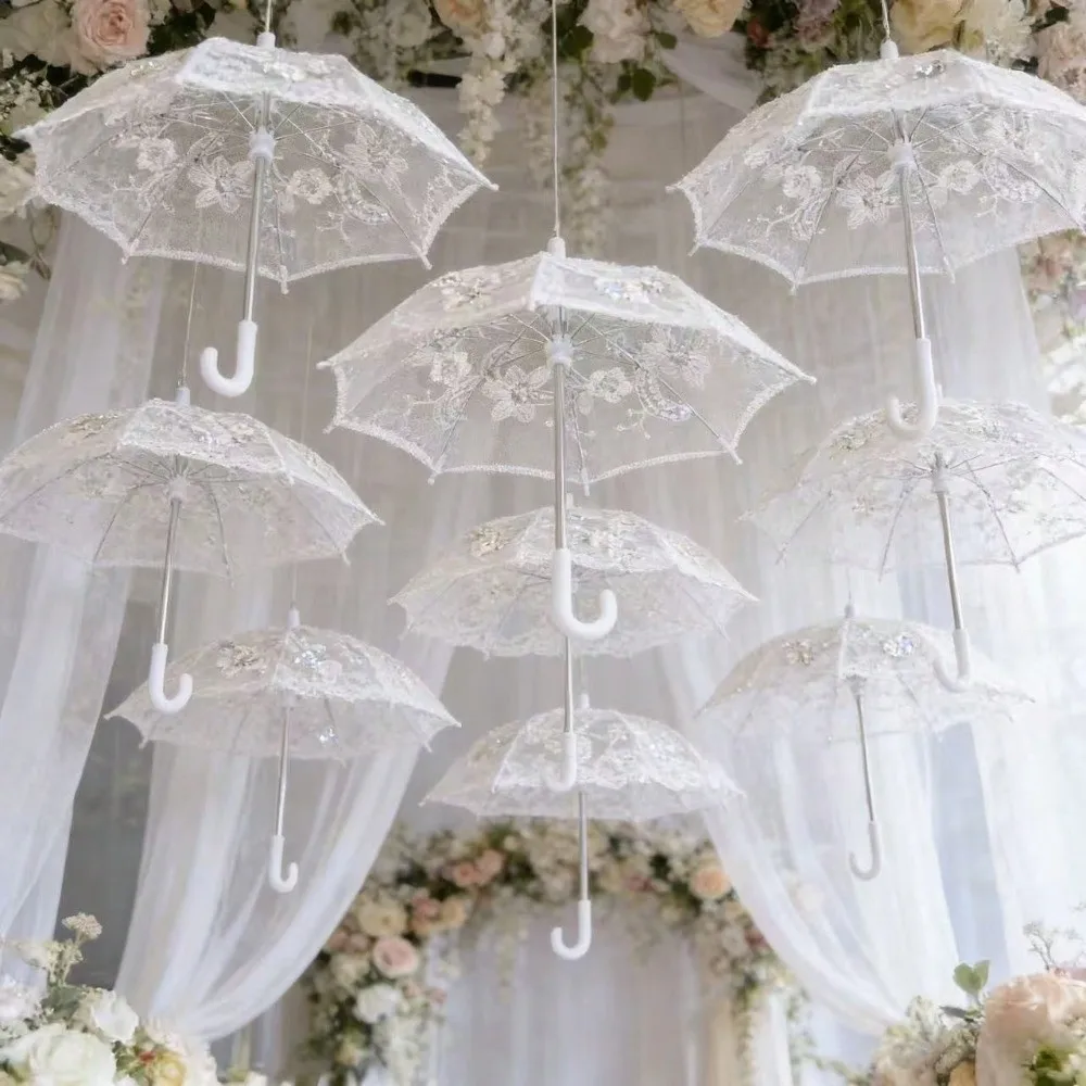 Wedding Decorative Lace Embroidered Umbrella DIY Exquisite Mini Umbrella Party Props Sequin Umbrella Decorations