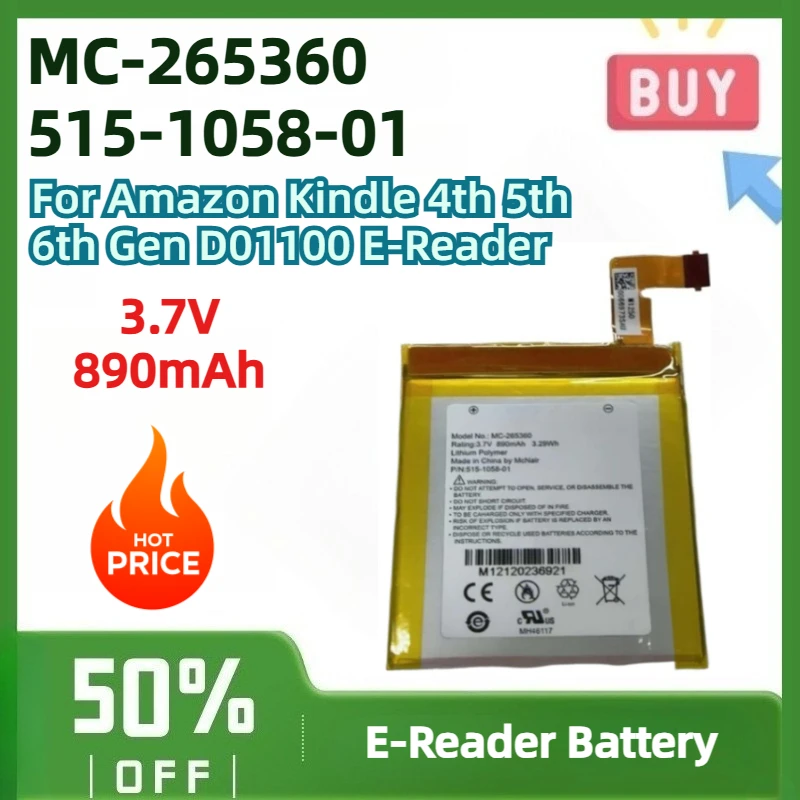 MC-265360 515-1058-01 3.7V 890mAh Rechargeable Replacement Li-ion Battery for Amazon Kindle 4th 5th 6th Gen D01100 E-Reader