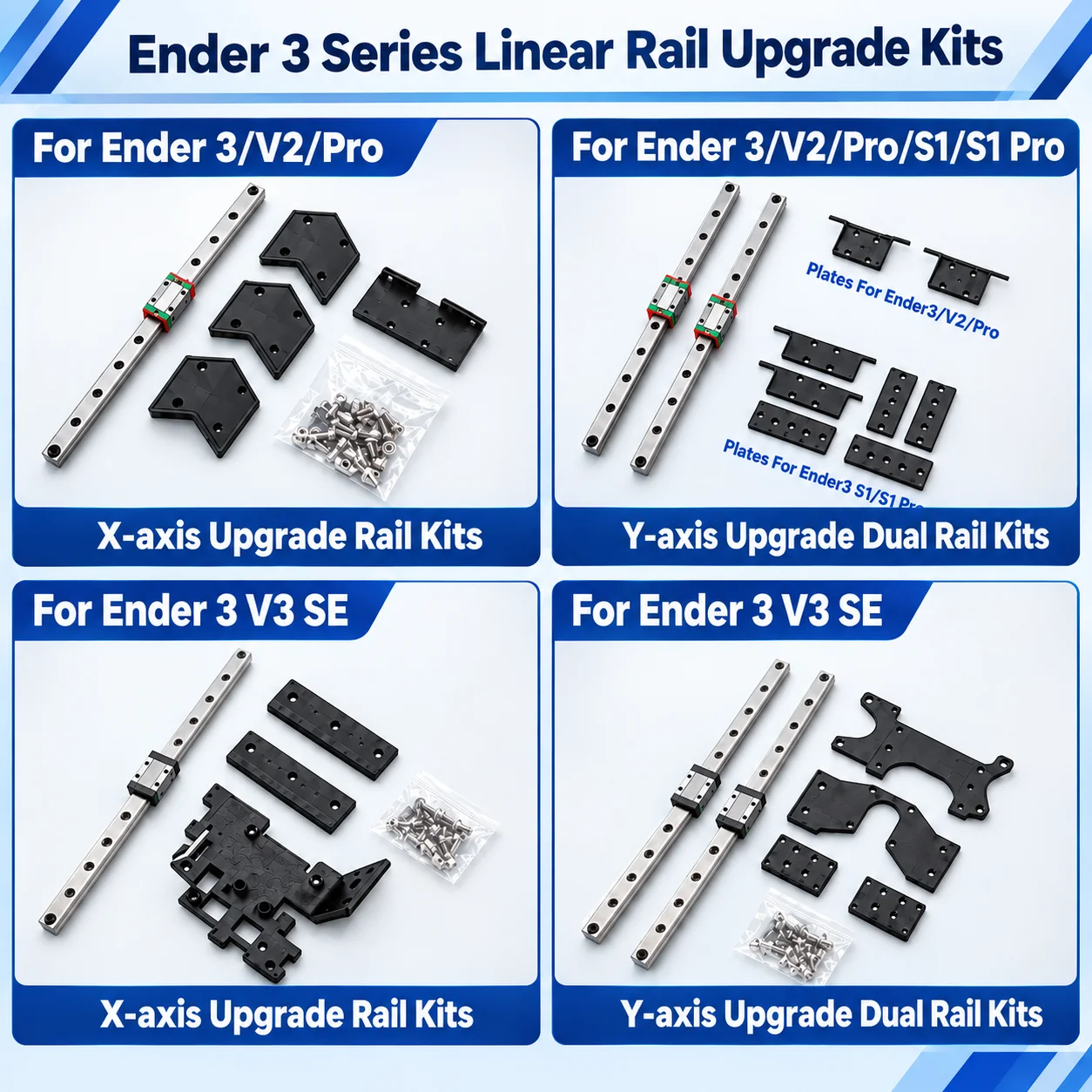 Ender 3 Series Linear Rail Upgrade Kit For Ender 3/V2/Pro/S1/V3 SE 3D Printer X Y Dual Axis Linear Guide Rail With Mount Bracket