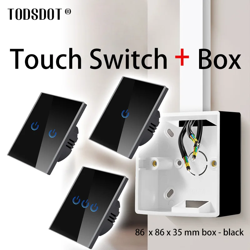 

Single Live Wire Power Switch EU UK Smart Touch Power Switch White Black Touch Sensor Glass Panel 220V Switch Box Combo