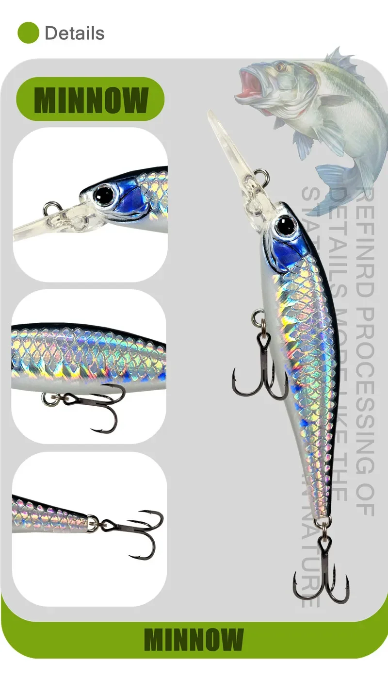 Langlippen-Minnow-Wobbler-Köder 6cm 4,7g Angelköder Tief Tauchender Sinkender Jerkbait Swimbait Künstlicher Harter Köder für Forelle und Barsch – Detail 2