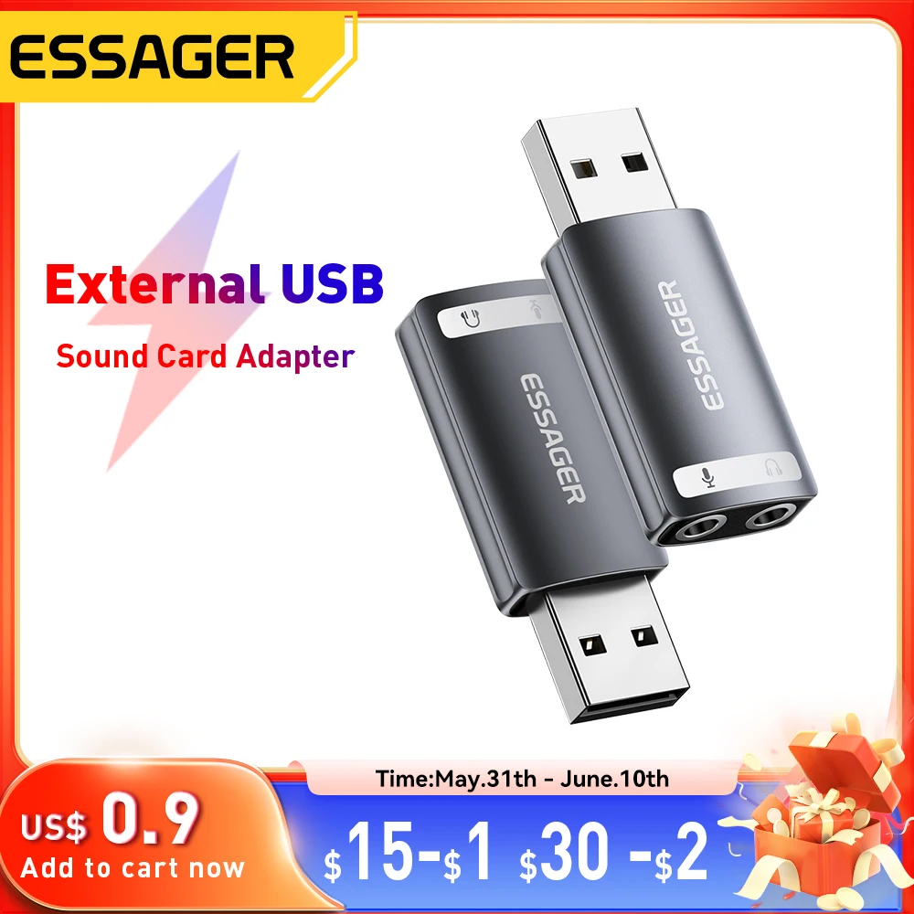 Essager – carte son USB externe vers micro 3.5mm, prise casque stéréo, adaptateur de Microphone Audio, Interface haut-parleur pour ordinateur portable