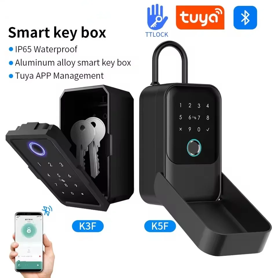Waterproof Safe Box Smart Fingerprint Password Box Key Safety Box Tuya or TTlock App Bluetooth to WiFi Hub Unlock Padlock