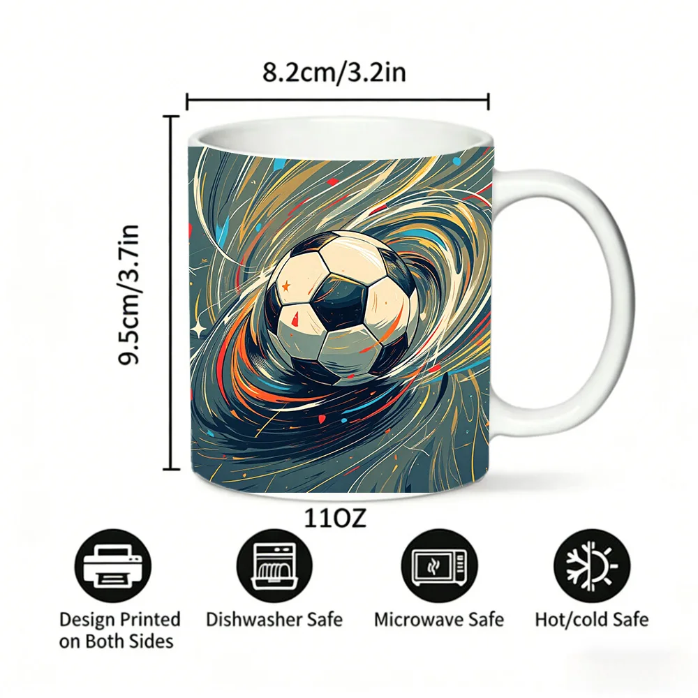 Swirl Fluid Art Soccer Ball Coffee Mug, Dynamic Speed Trail Football Ceramic Cup, 11oz Trend Sport Aesthetic Daily Drinkware
