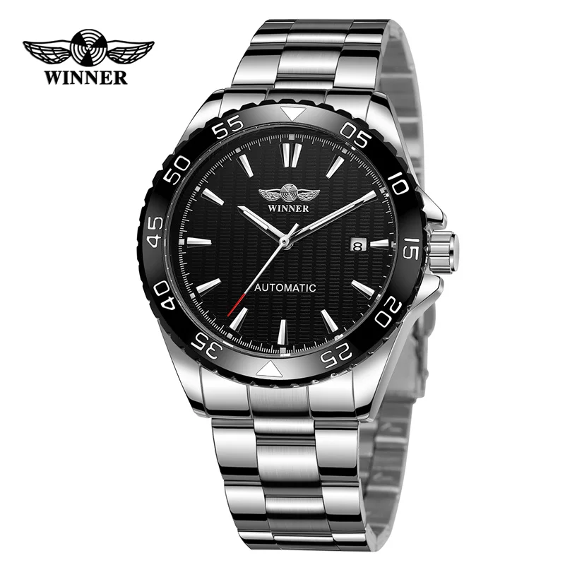 Fashion Winner Top Brand Men Luxury Full Black Stainless Steel Mechanical Automatic Date Christmas Business Wrist Watches