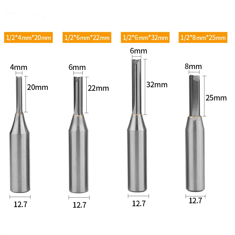 TCT اثنين حافة سكين مستقيم لمتوسطة الكثافة اللوح الليفي الألواح النجارة بت التوجيه 12.7 مللي متر عرقوب أدوات النجارة #6