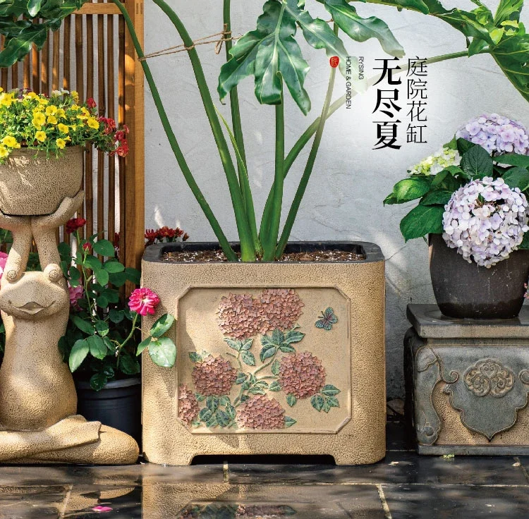 Courtyard Landscaping Layout Large Flower Pots, Outdoor Garden Entrance, Flower Beds, Balcony, Flower Pots, Creative Decorations