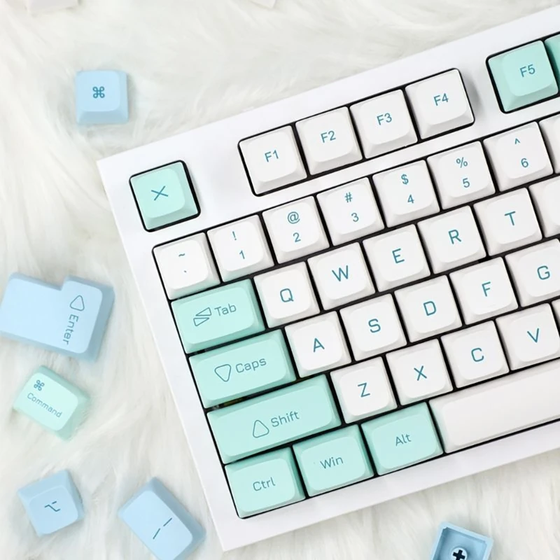 XDA Height 137 Keys PBT Keycap Set, Ice Mint Theme Heat Sublimated for Mechanical Keyboards Keycaps Replace