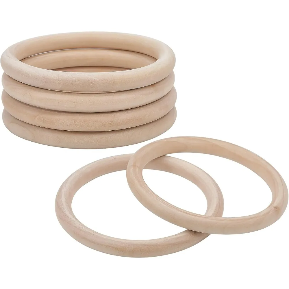 6Pcs 6Inch Unfinished Wooden Rings Wood Curtain Rings for Curtain Rod Drapery Rings DIY Macrame Handcrafts, Burlywood