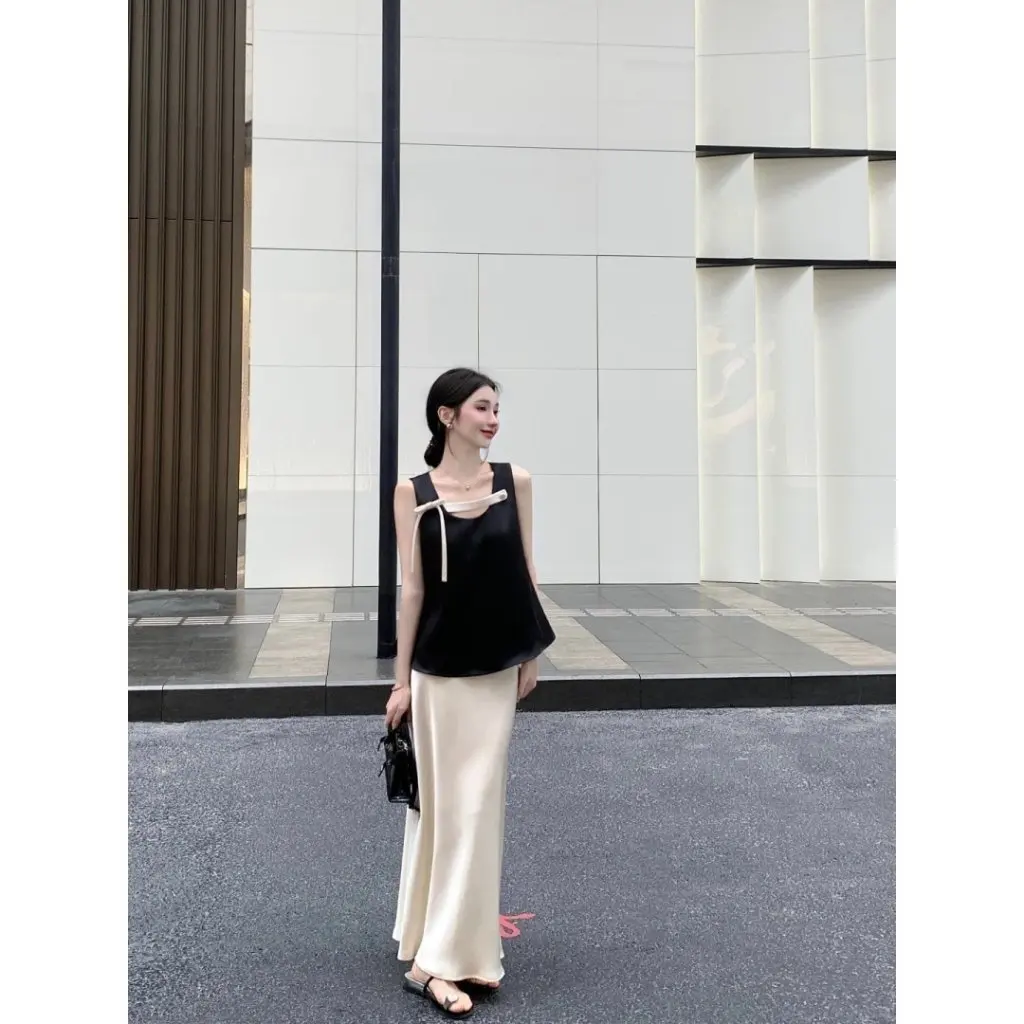 

Summer Slim-fit Sleeveless Top And High Waist A-line Skirt Set Elegant Casual All-match Slimming Women's Fashion Ensemble