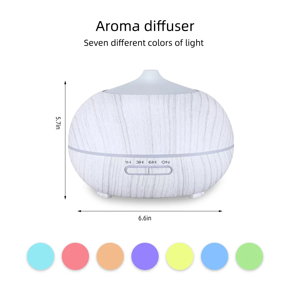 Diffuser For Home Premium 550ml Wood Grain Essential Oil Diffuser with Remote 7 Color LED Ultrasonic Humidifier  Includes 6 Esse