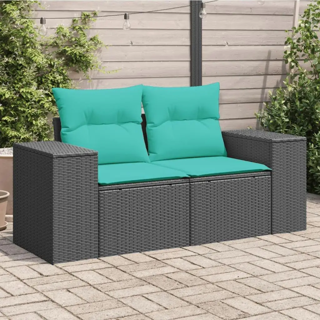 2-Seater Black Poly Rattan Patio Sofa with Cushions - Stylish Outdoor Furniture