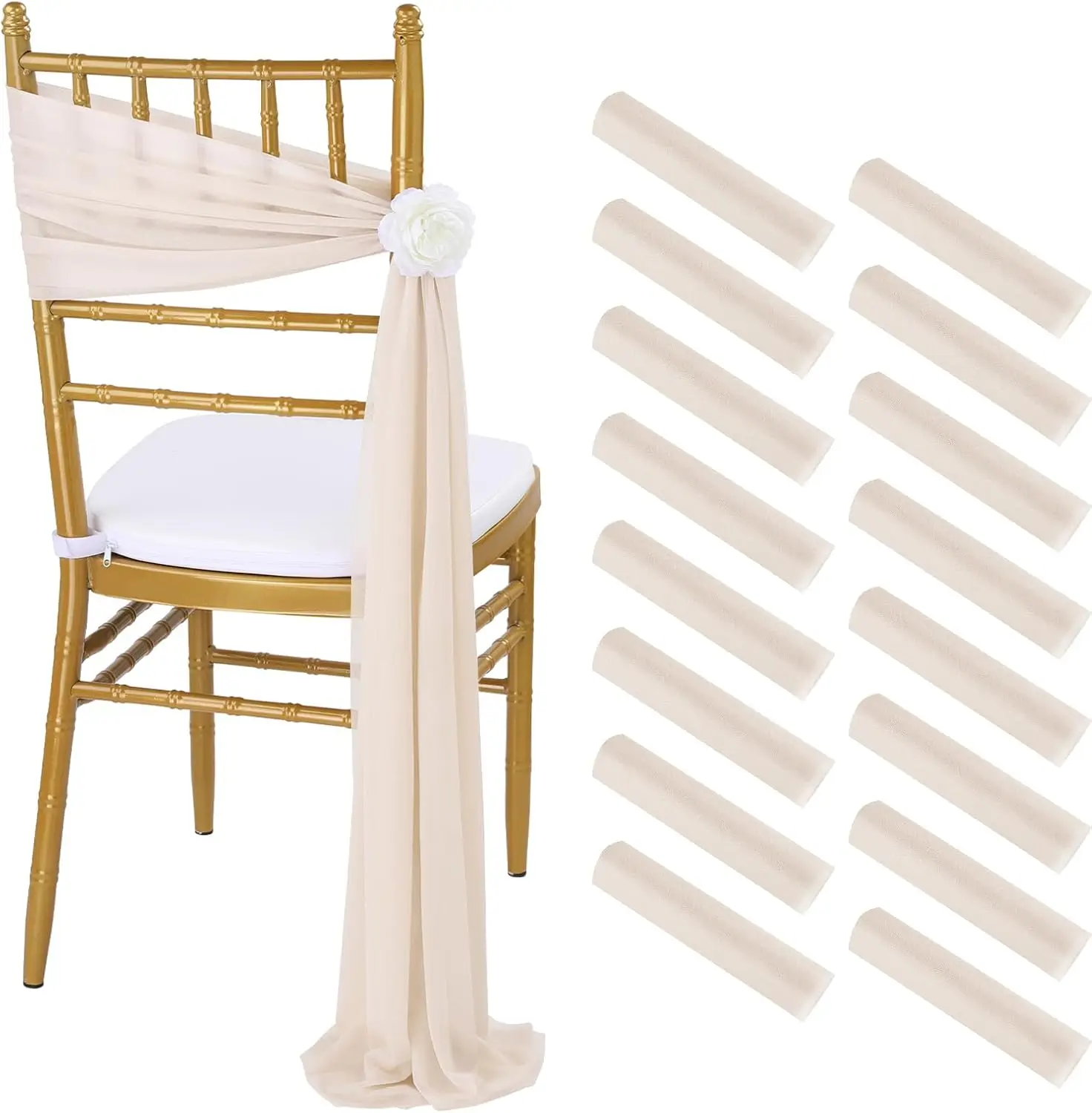 

Champagne Chair Sashes 32 PCS 8ft Long Sheer Chair Bows Sashes Tulle Chair Covers for Wedding Ceremony Aisle Chair Drape Decorat