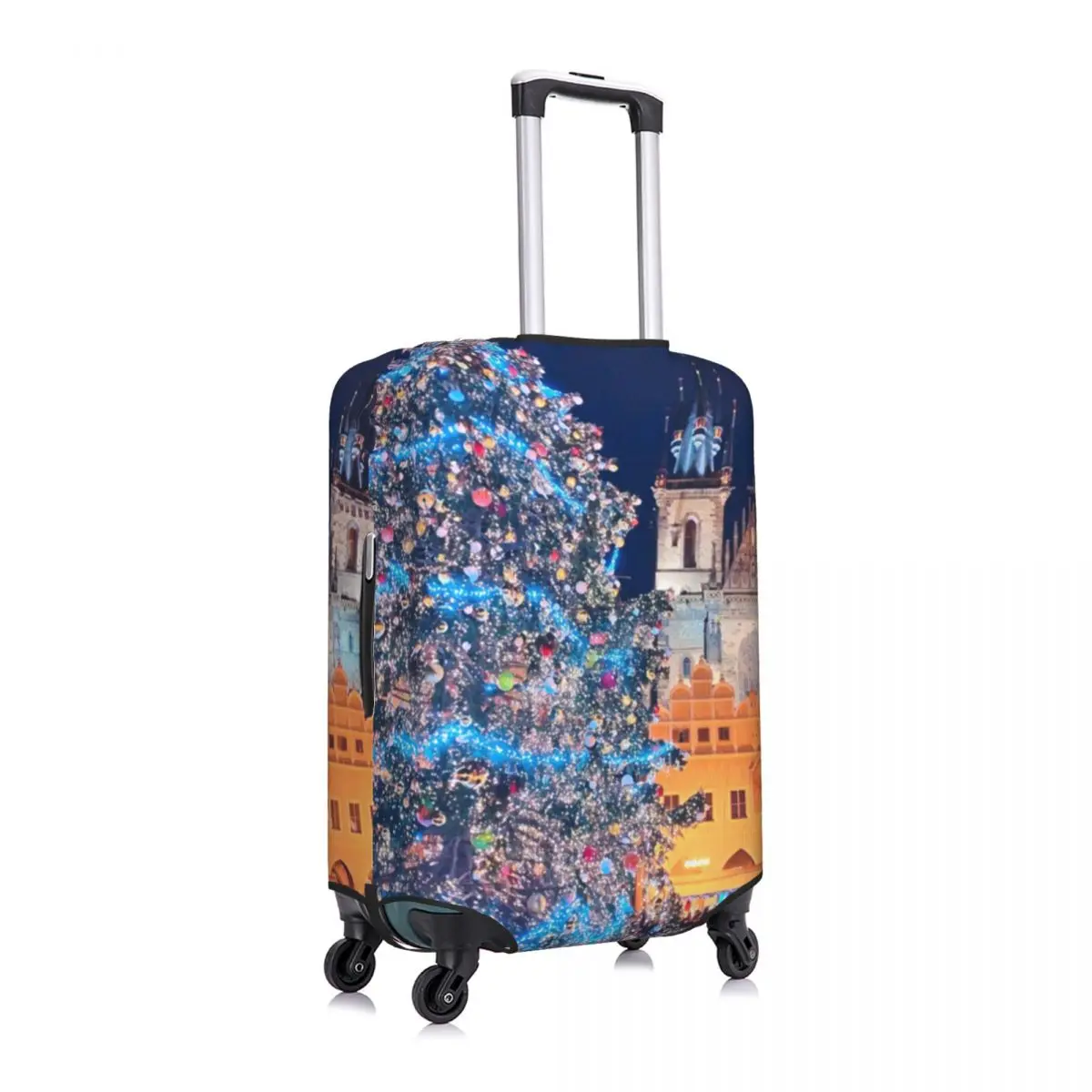 Christmas Town Suitcase Cover Prague Tree Holiday Flight Business Elastic Luggage Supplies Protector