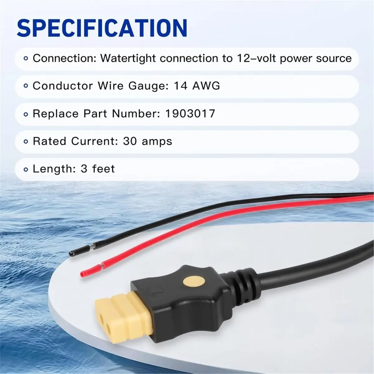 《TOP RATED》1903017 Downrigger Battery End Cable for Cannon Electric Downriggers (2008 or Later),3-Foot,12V Power Cord Accessory