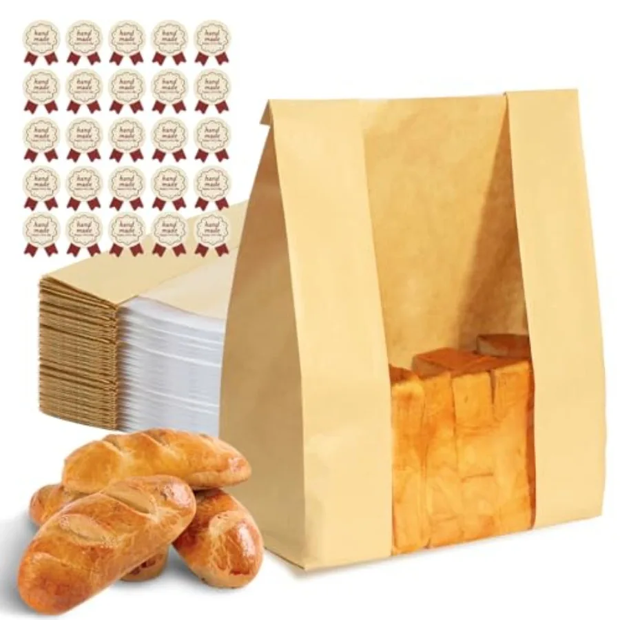 Bread Bags for Homemade Bread 25PCS Paper Sourdough Large Bakery Bags with Window for Baked Food Packaging Storage Gift Giving