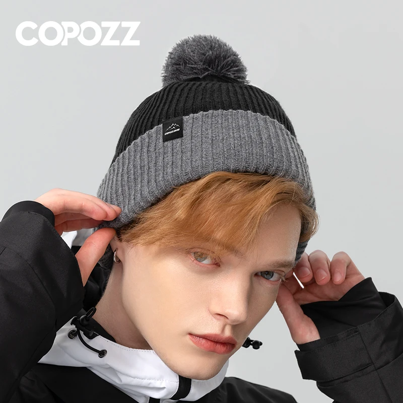 COPOZZ New Winter Hat Unisex Fashion Warm Hats Beanie Caps Ski Knitted Rib Hats Snowboard Cap for Men Women Thick Casual Cap