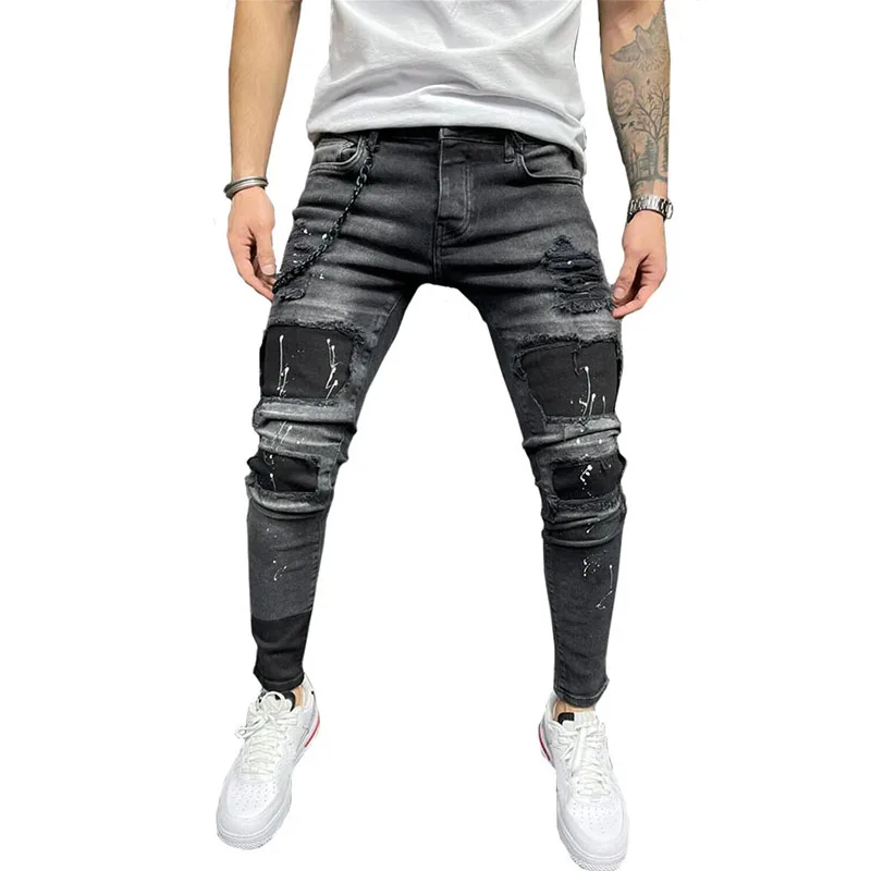 New 2023 Men Jeans Hip Hop Ripped Slim Stretch Pants Spring And Autumn Fashion Club Boyfriend Clothing High Quality Jeans S-3XL