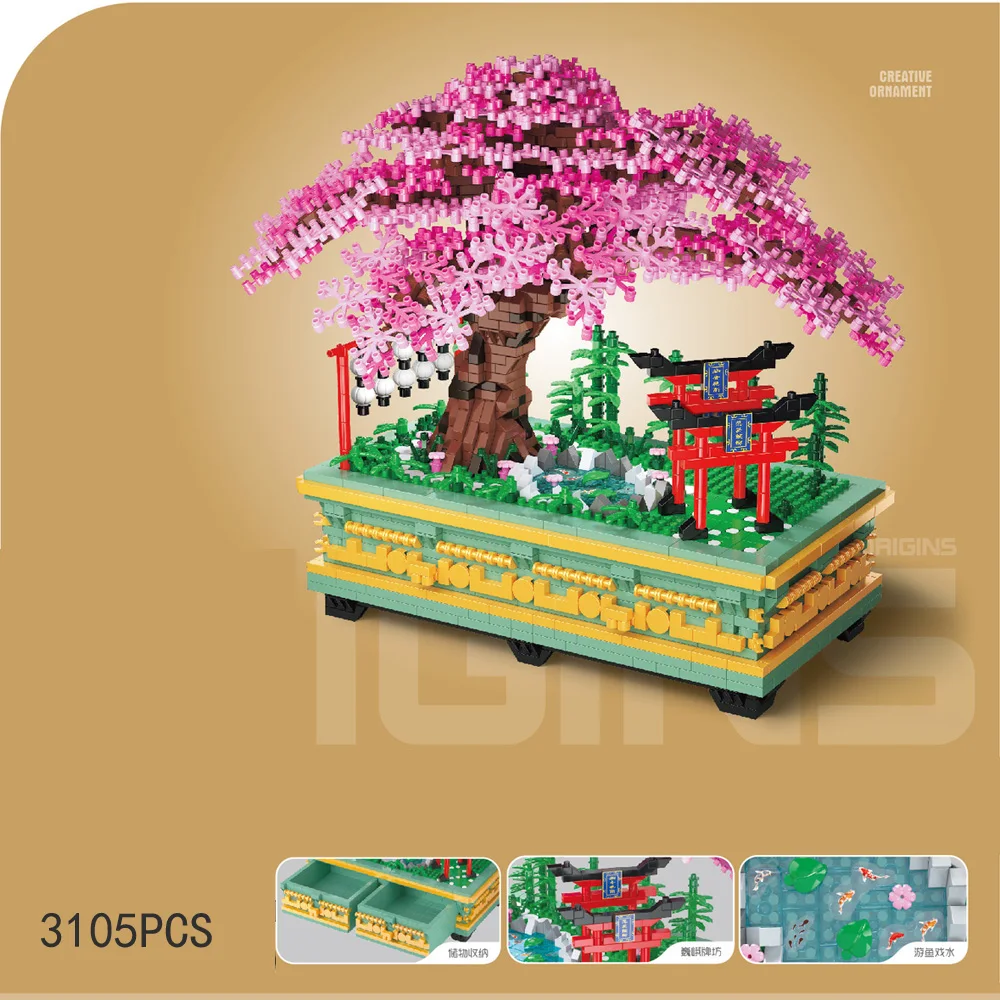 Mini scène de plantes créatives pour enfants, mise en pot de nuit, paysage, briques de construction MOC, figurines de bonsaï, collection de jouets à assembler, cadeaux