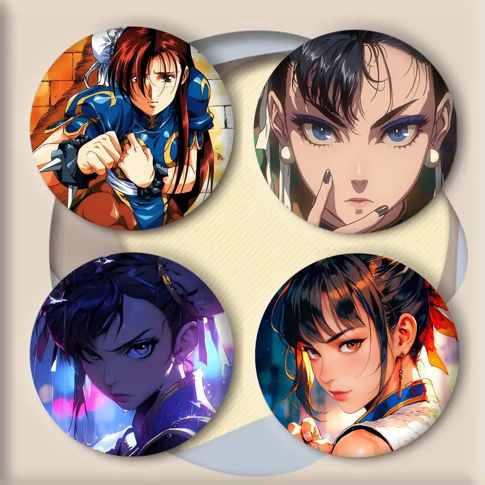 Cartoon Anime Game S-Street F-Fighter ChunLi Manga Badge Round Art Brooch Clothes Backpack Accessories Lapelnd Laserh