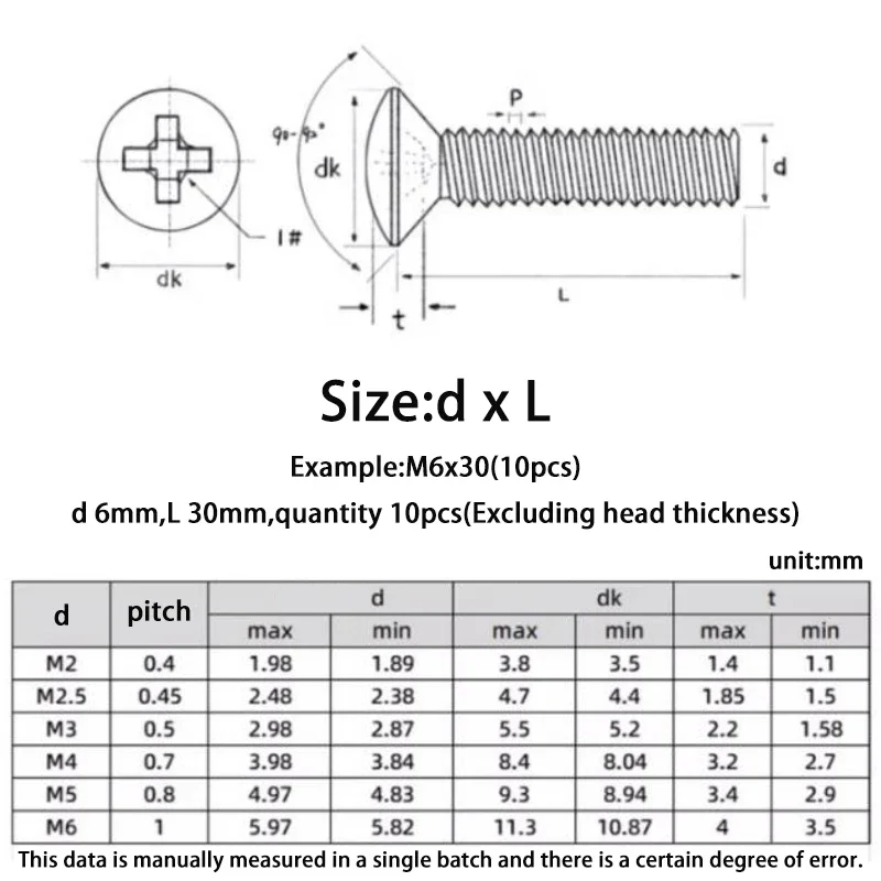 M2 M2.5 M3 M4 M5 M6 304 Stainless Steel Cross Recessed Phillips Raised Countersunk Head Half Oval Screw Bolt GB820 DIN966