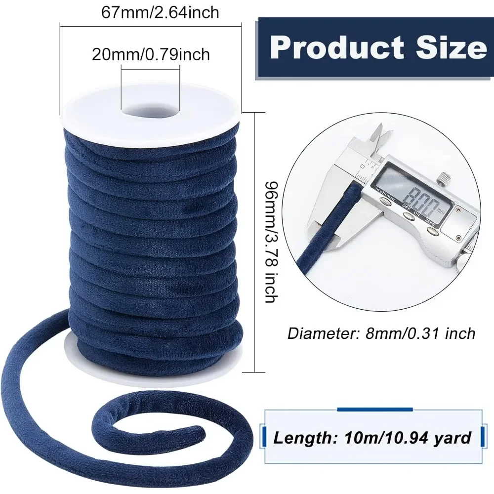 11 Yards 8mm Dark Blue Velvet Cord String Velvet Ribbon with Spool Velvet Craft Thread Cord Trim for Jewelry Making DIY Crafts