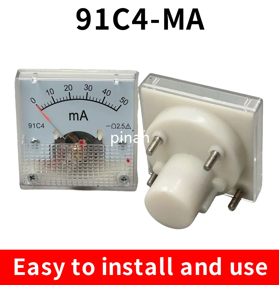 91C4- mA DC Pointer type milliammeter 1mA 5mA 10mA 50mA 100mA 200mA 300mA 500mA Analog Mechanics Plate table Ammeter