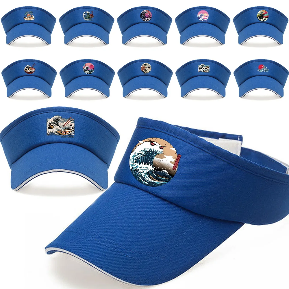 Caps Women Empty Top Hat Visor Cap Golf  Running Baseball Caps Printing Wave Series Sports Hats Adjustable  Anti-UV