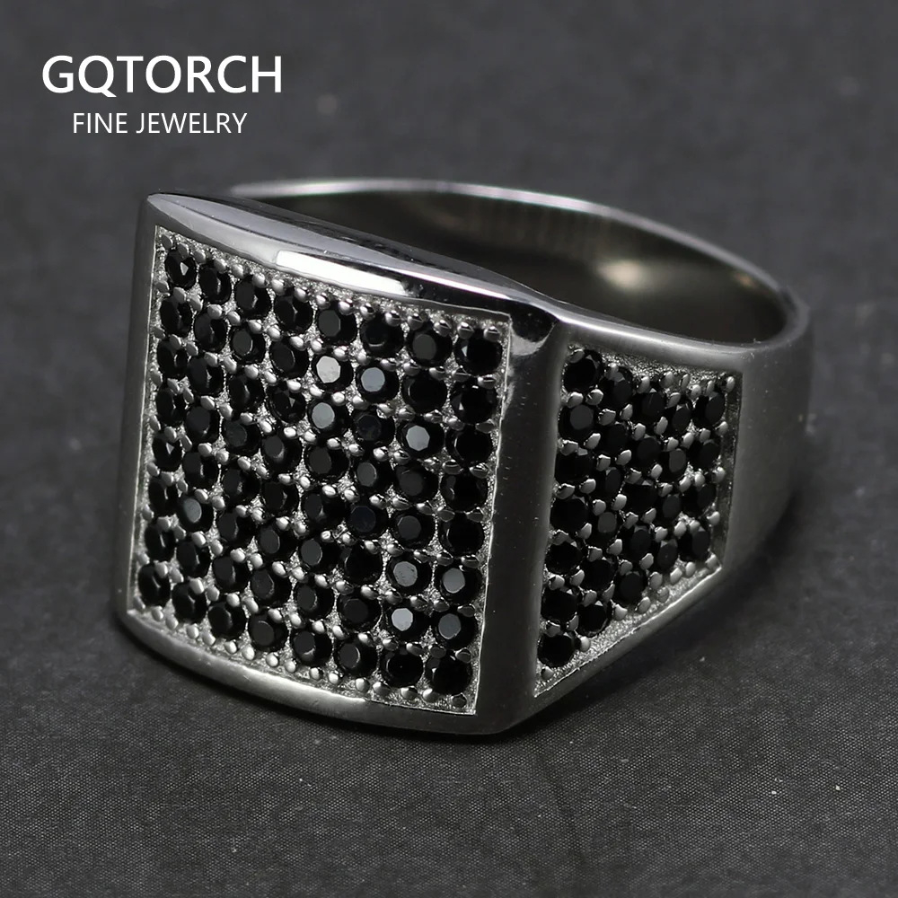 

925 Sterling Silver Mens Black CZ Stone Ring Luxury Men's Wedding Rings Micro Paved Cubic Zircon Turkey Jewelry Anel Masculino