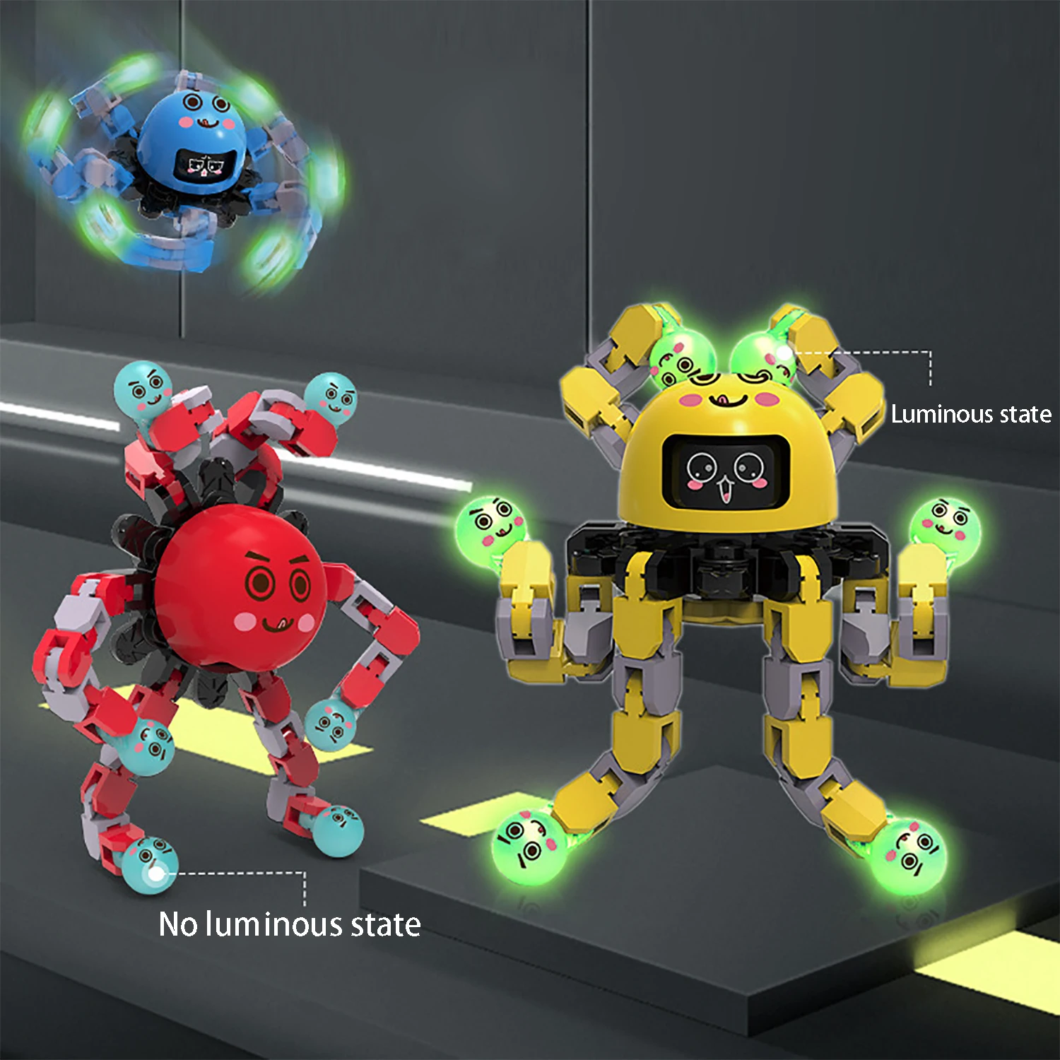 Люминесцентный гироскоп для пальцев с универсальным механическим лицом, игрушечный робот-осьминог, светящийся декомпрессионный