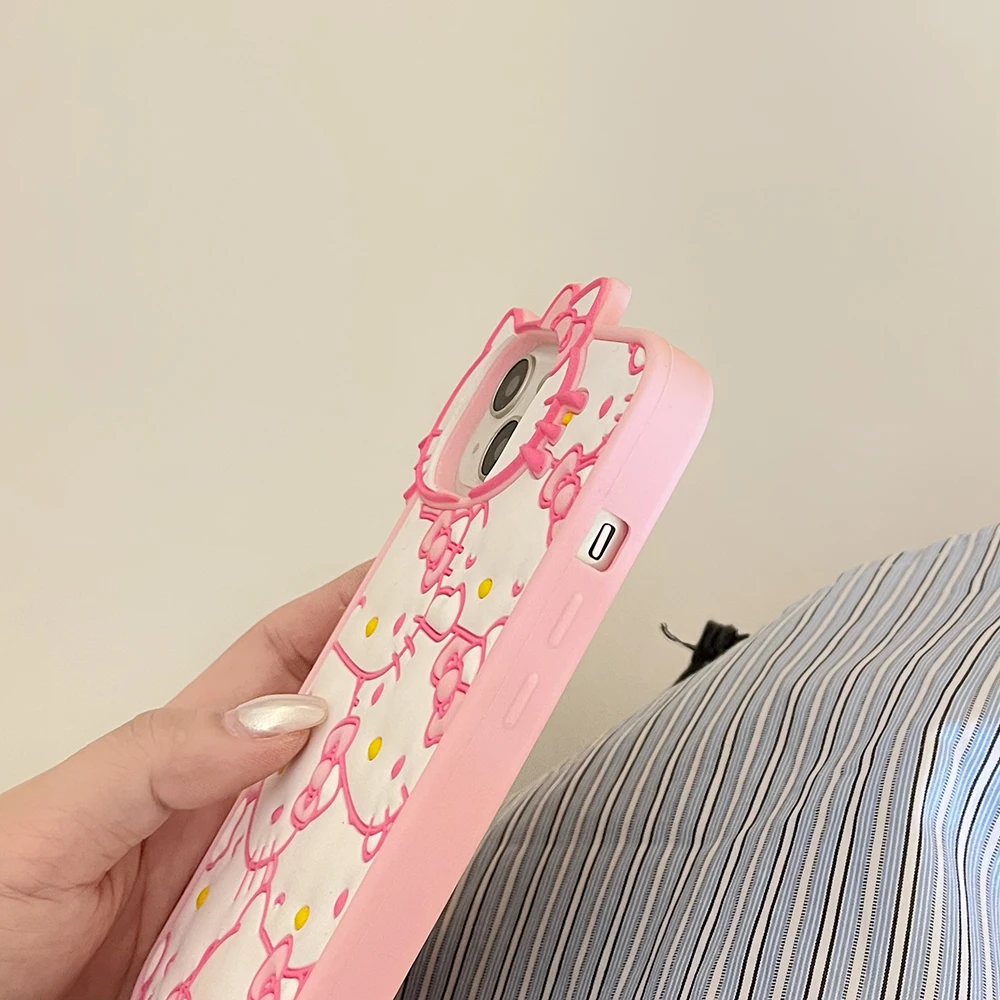 Funda de teléfono de dibujos animados Kawaii Sanrios Hello Kitty para iPhone 15 14 13 12 11 Pro Max, funda trasera de silicona suave resistente a