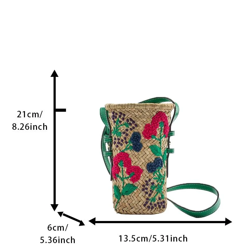 New Mini Hollow Out Long Strap Manual Knitting Woman Messenger Bag Casual Flowers Bamboo Bucket Bag High Quality Phone Handbag