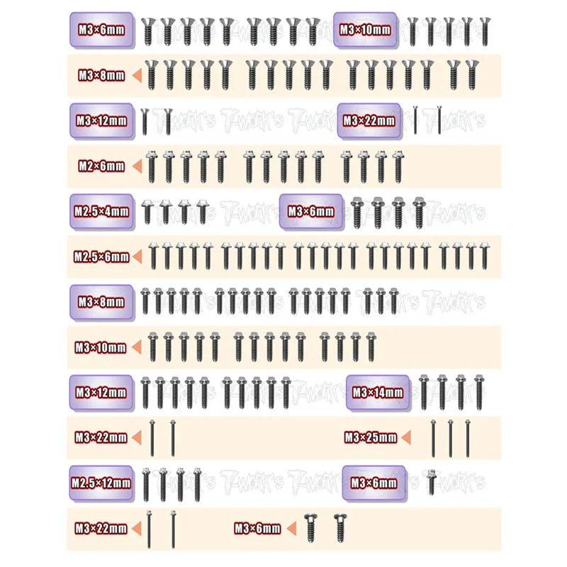 

Original T works TSSU-D2EVO 64 Titanium Screw set ( UFO Head ) 140pcs.( For HB Racing D2 EVO ) professional Rc part