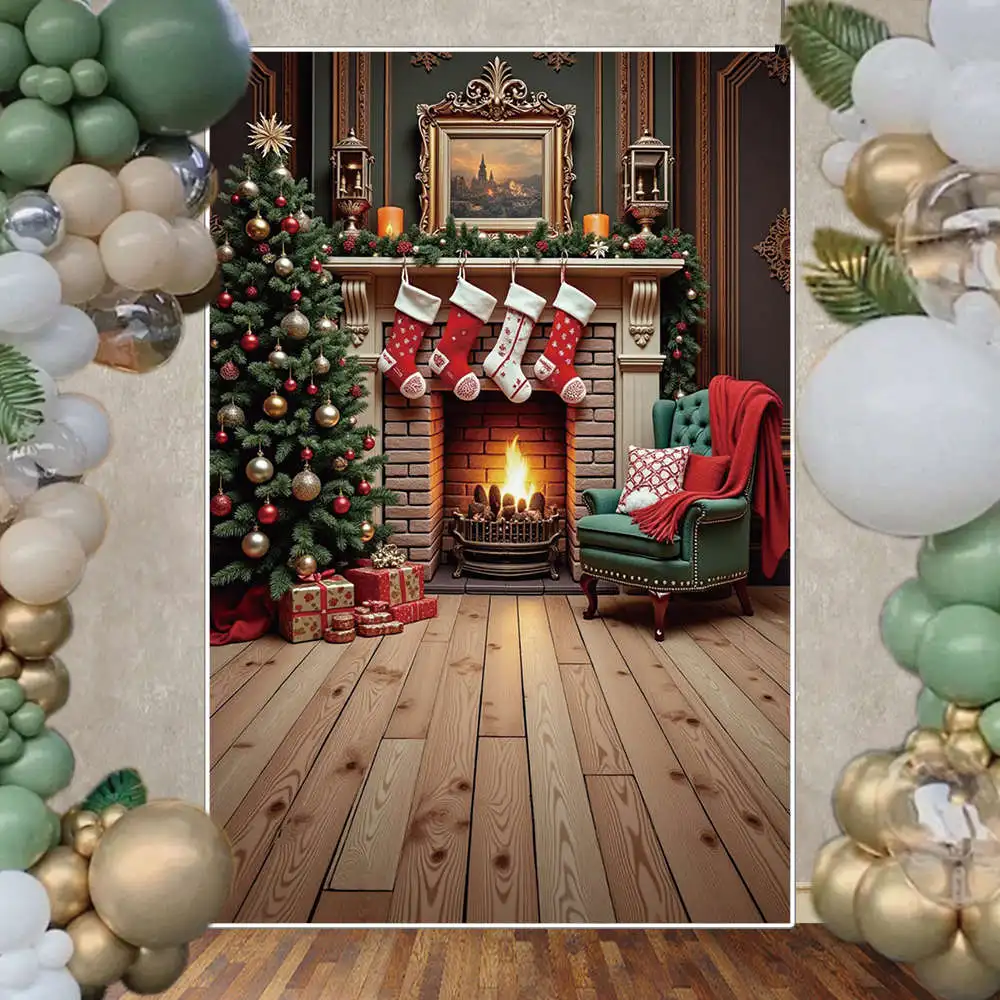 MOON.QG 크리스마스 벽난로 배경 사진, 실내 선물, 크리스마스 트리 포토존 배경, 어린이 스튜디오 포토존 액세서리