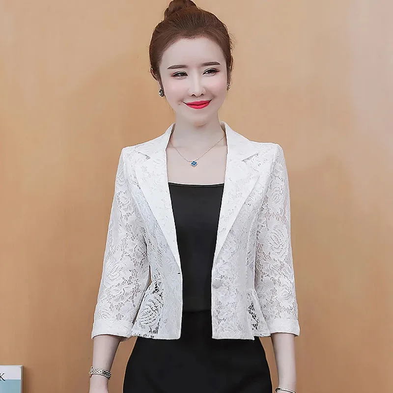 Jackets for Women 2024 Office Lady Red Black White Slim Lace Cardigan Woman Jacket Fashion Short Jacket Coat Women Clothes D539