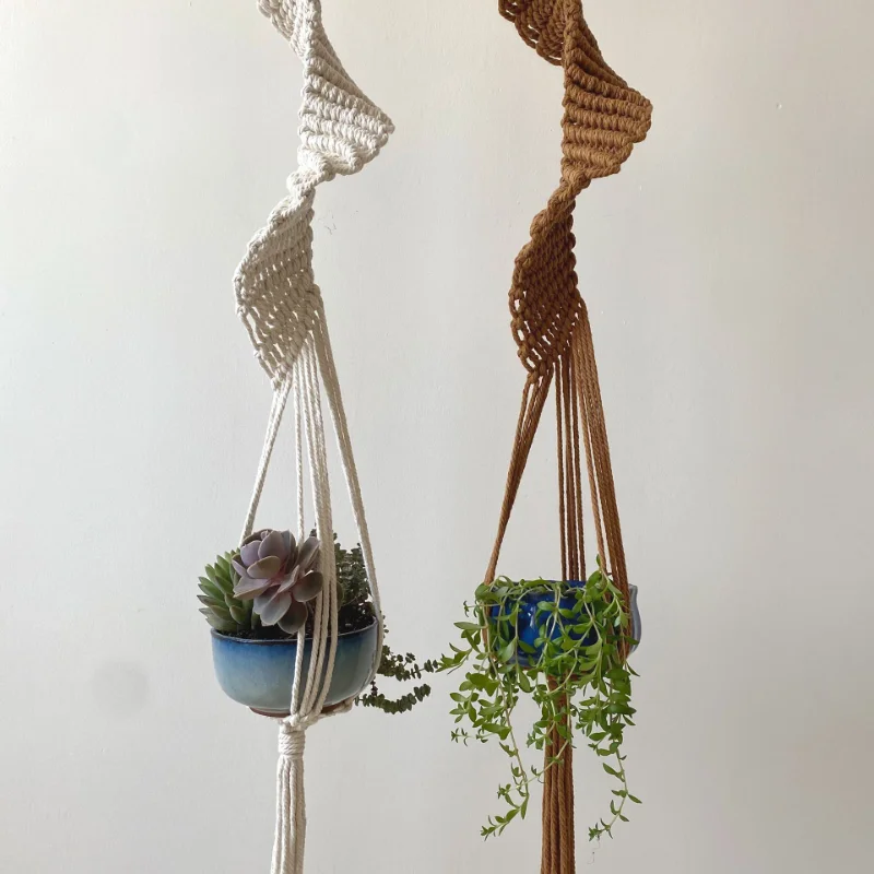 Boho Macrame Plant Holder Hand Woven 100% Cotton Flower Pot Net Bag Hanger Hanging Basket For Indoor Plants Bonsai Home Decor