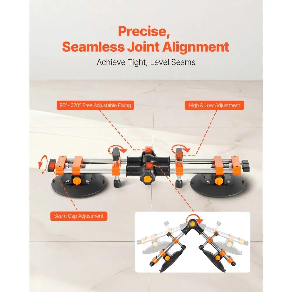 Ferramenta de ajuste de costura com ventosa ajustável de 6 polegadas para junção e nivelamento perfeitos de 90 a 270 graus