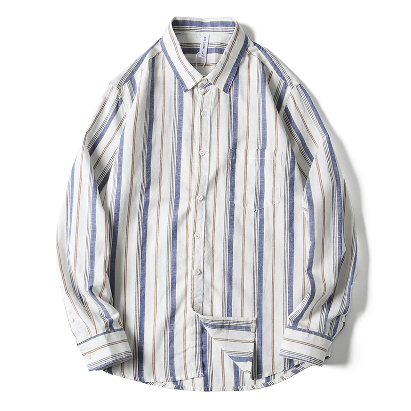 

Casual Men's Long Sleeve Shirt Linen Mix Spring Summer Stripes Cotton Linen Loose Fit Youthful Style Iron Free Treatment