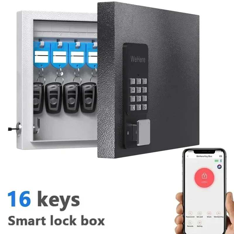 WeHere 16 Postion Steel Digital Key Safe Box APP Phone التحكم عن بعد كلمة المرور الذكية الإلكترونية للمفاتيح مفتاح صندوق الأمان