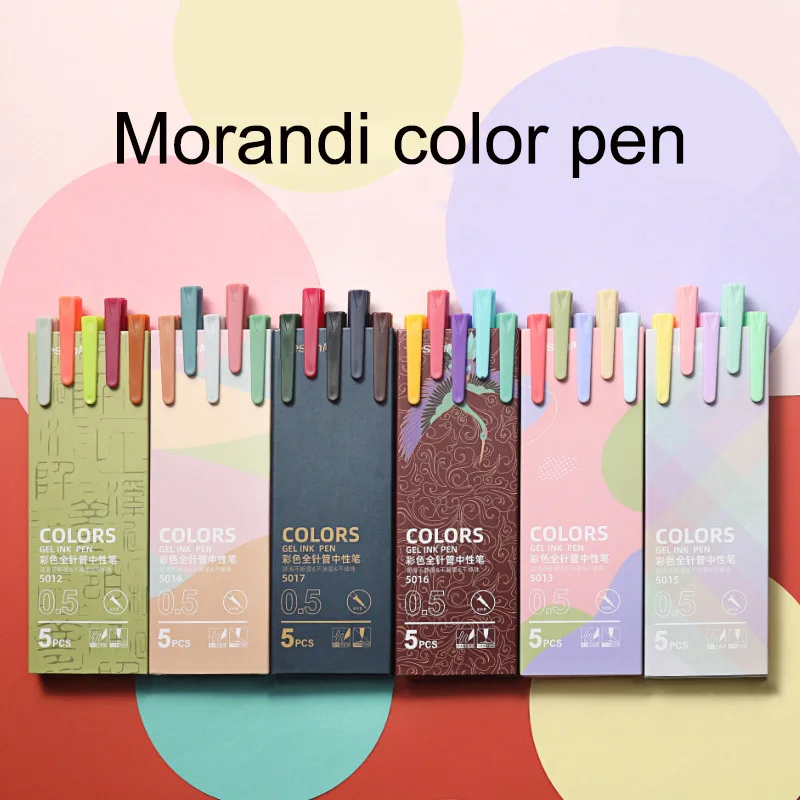 

5PCS Retro Colored Gel Pen Set 0.5 mm Kawaii Fine Point Ballpoint Pens School Office Supplies Stationery