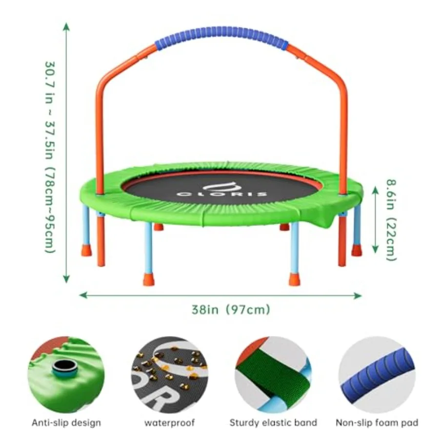 ترامبولين قابل للطي مقاس 38 بوصة للبالغين ونظام زنبركي عالي الارتداد مع مقابض إسفنجية قابلة للتعديل وغطاء مبطن آمن #6