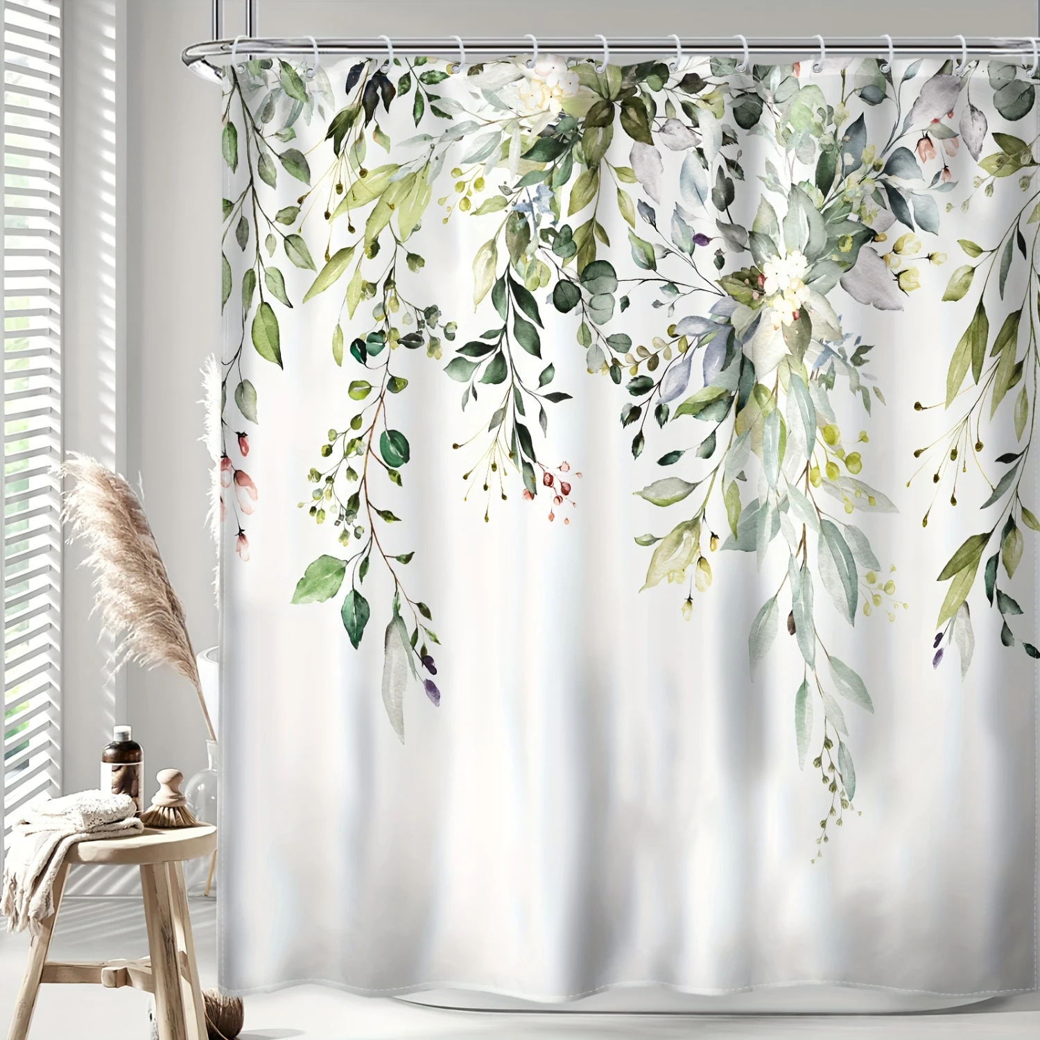 

Занавеска для душа из листьев эвкалипта шалфея - акварельный цветочный принт, водонепроницаемый декор для ванной комнаты с 12 пластиковыми крючками, 72x72 дюйма