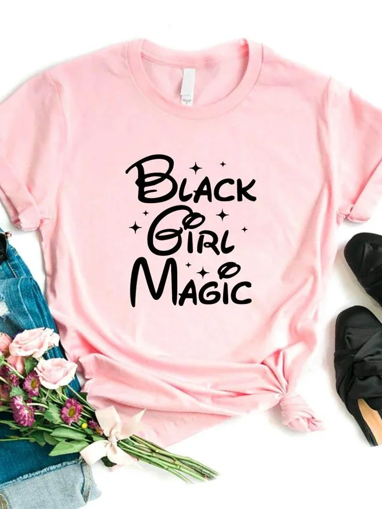 Women T Shirt Black Girl Magic Print Tshirt Women Short Sleeve O Neck Loose T-shirt Ladies Causal Tee Shirt Clothes Tops